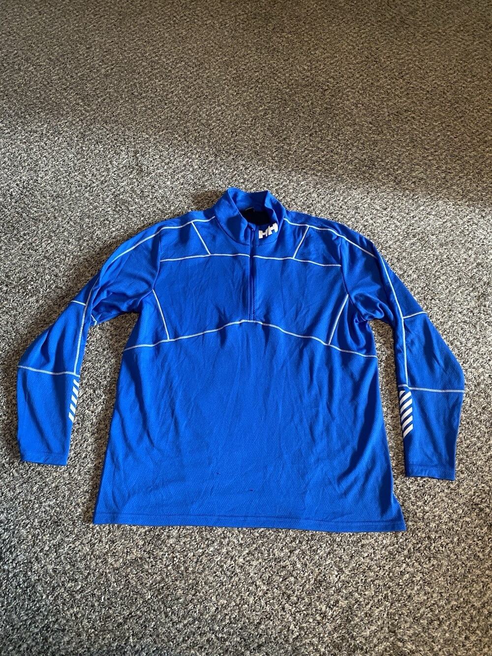 Helly Hansen Mesh Pullover Mens X-Large XL Blue & White 1/4 Zip Hiking Top